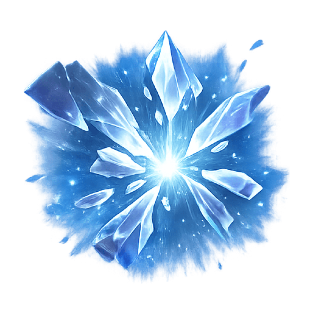 The AILE crystal mascot, a glowing shard of icy-blue light